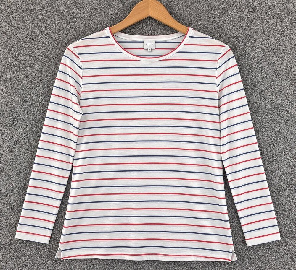 Kule Women’s The Striped Modern Long Sleeve Shirt Navy Size XL New With Tags